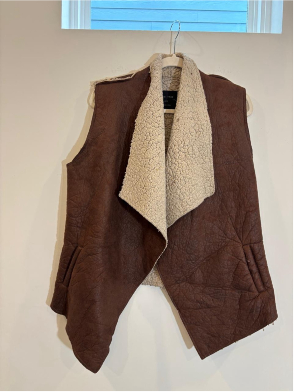 Women's Love Tree Faux Suede Sherpa Vest Brown Beige Size L #C73